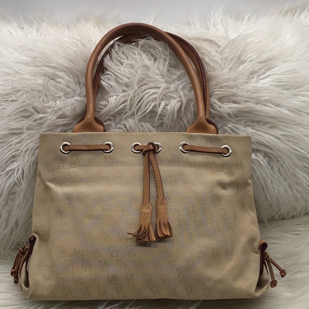 Dooney & Burke Signature Print Tan Canvas/Leather Carry Bag